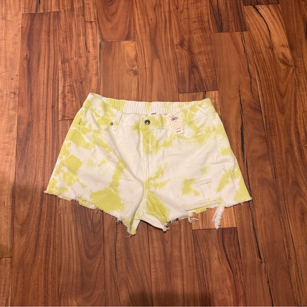Aerie Yellow and White Tie-Dye Jean Shorts